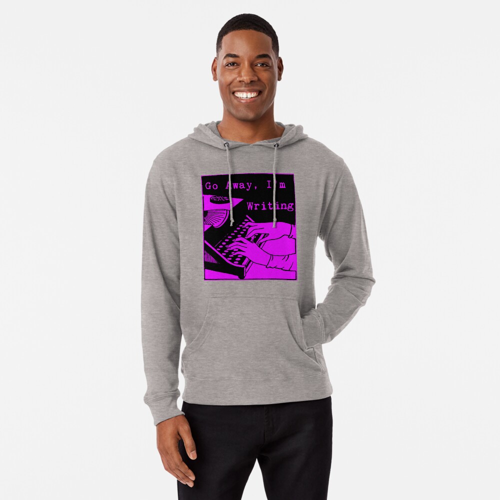 black hoodie with purple writing