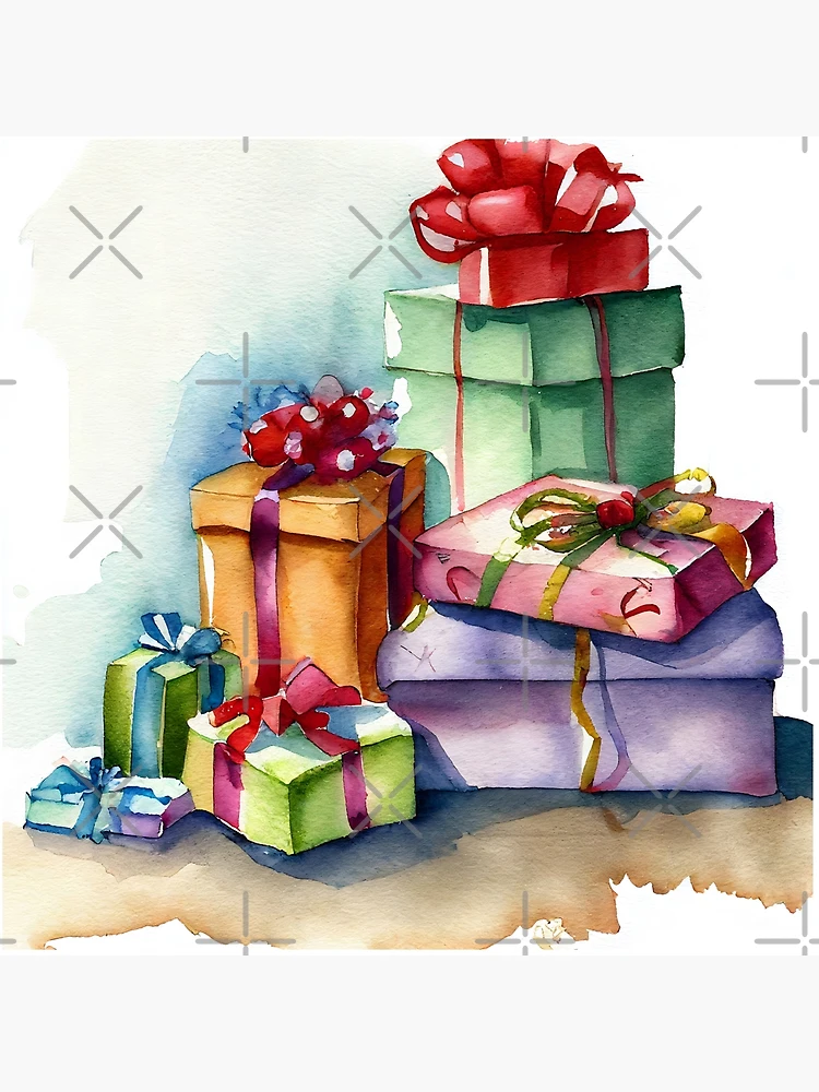 Pile of Wrapped Christmas Gift Boxes Line Drawing - Christmas - Posters and  Art Prints