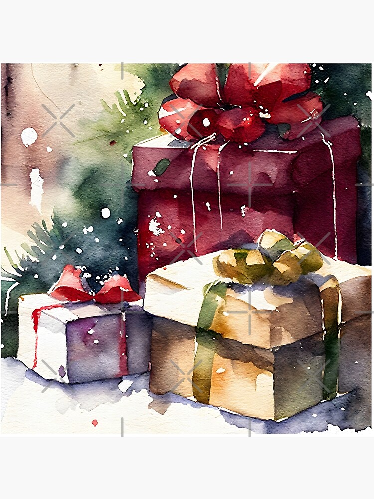 Watercolor Pile of Christmas Gifts Presents with Festive Wrapping Art Board Print