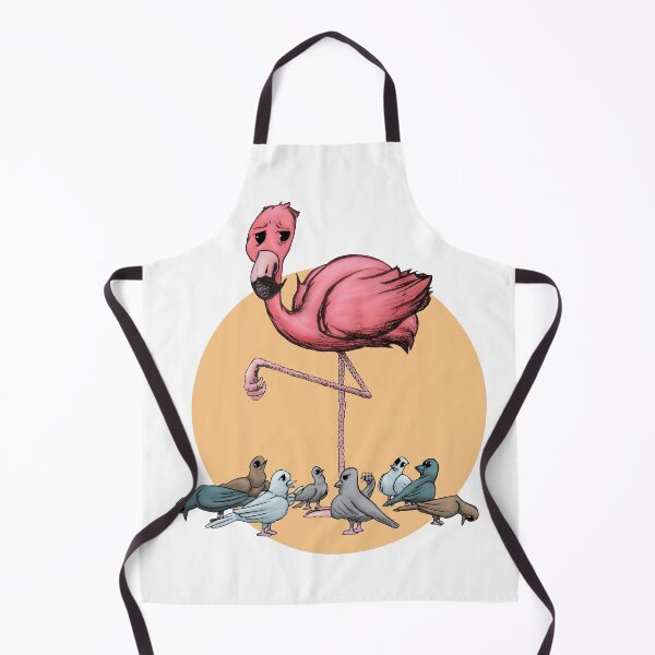 Item preview, Flamingo pretending to fit in with a group of pigeons Orange background designed and sold by Rene Trujillo Illustrations.