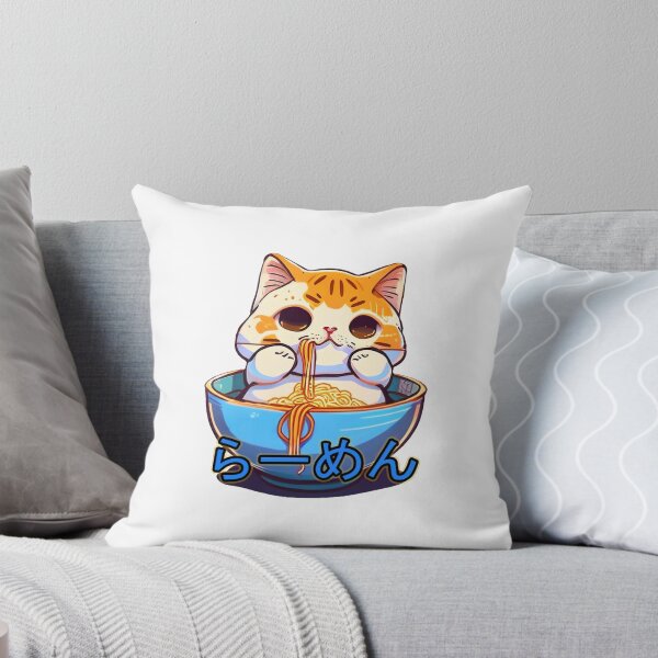 Item preview, Red anime cat eating ramen designed and sold by 100PercentOtaku.