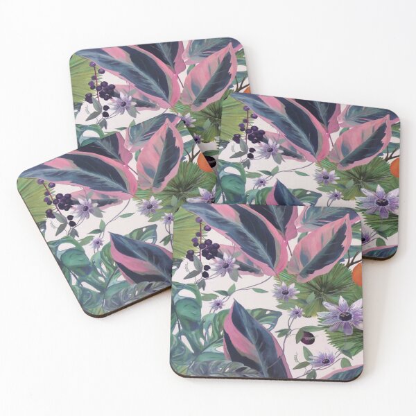 Item preview, Digital Abstract Tropical Pattern Palm Passion Flower White Tree Leaves & Plants designed and sold by WearWolfDesigns.