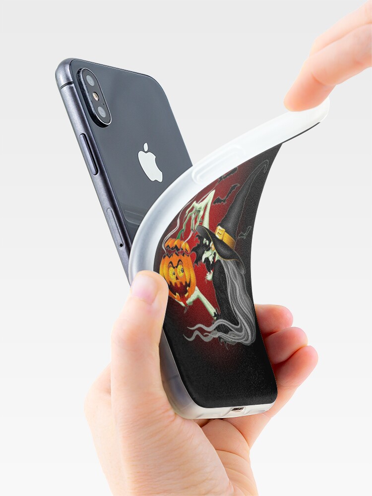 Thumbnail 4 of 5, iPhone Case, Witch with Jack O'Lantern and Bats designed and sold by BluedarkArt.
