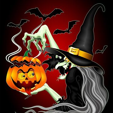 Artwork thumbnail, Witch with Jack O'Lantern and Bats by BluedarkArt