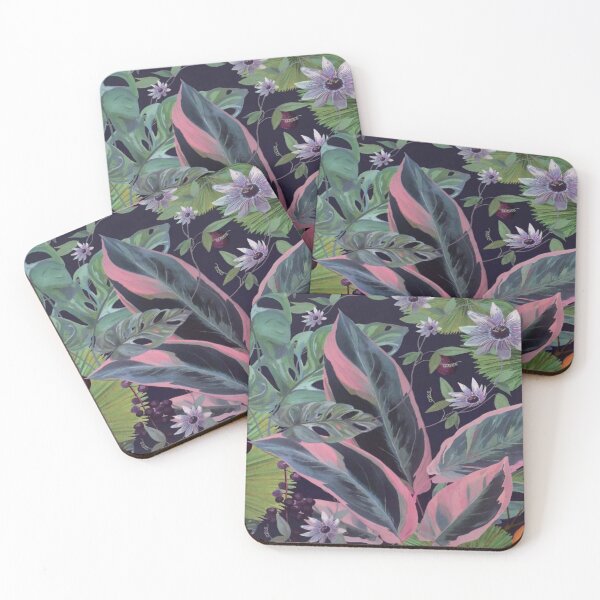 Item preview, Digital Abstract Tropical Pattern Palm Passion Flower Navy Tree Leaves & Plants designed and sold by WearWolfDesigns.