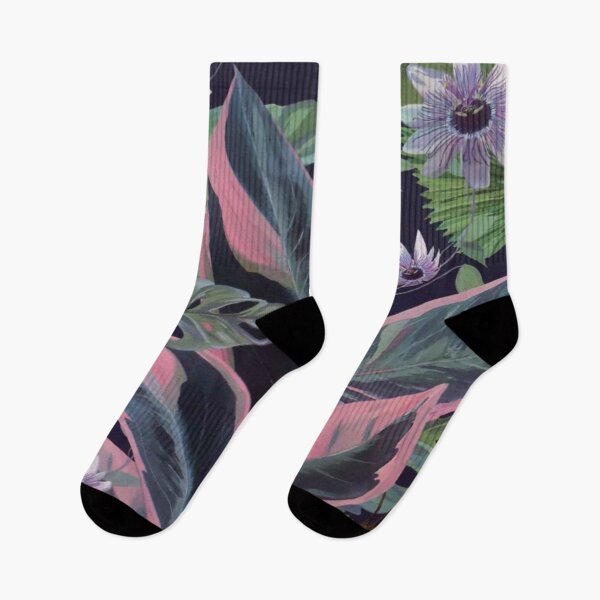 Item preview, Digital Abstract Tropical Pattern Palm Passion Flower Navy Tree Leaves & Plants designed and sold by WearWolfDesigns.