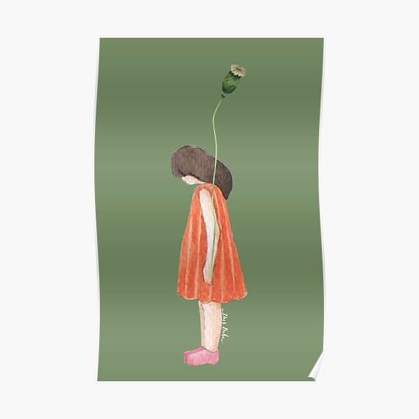 Mädchen und Mohnballon / Minimale Aquarellkunst Poster