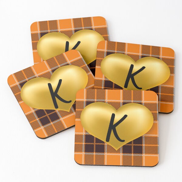 Item preview, Abstract Warm Plaid-Puff Gold Heart with Initial-K designed and sold by SunMoonBeyond.