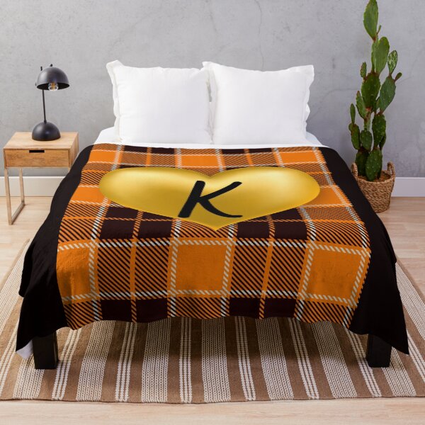 Item preview, Abstract Warm Plaid-Puff Gold Heart with Initial-K designed and sold by SunMoonBeyond.