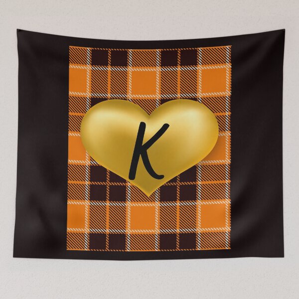 Item preview, Abstract Warm Plaid-Puff Gold Heart with Initial-K designed and sold by SunMoonBeyond.