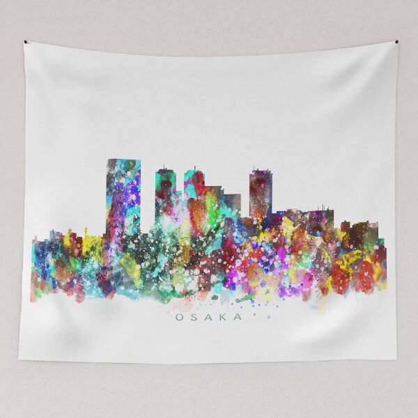 Item preview, Osaka, Japan Skyline Watercolor Painting designed and sold by InkistPrints.