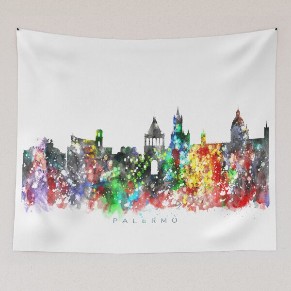 Item preview, Palermo, Italy Skyline Watercolor Painting designed and sold by InkistPrints.