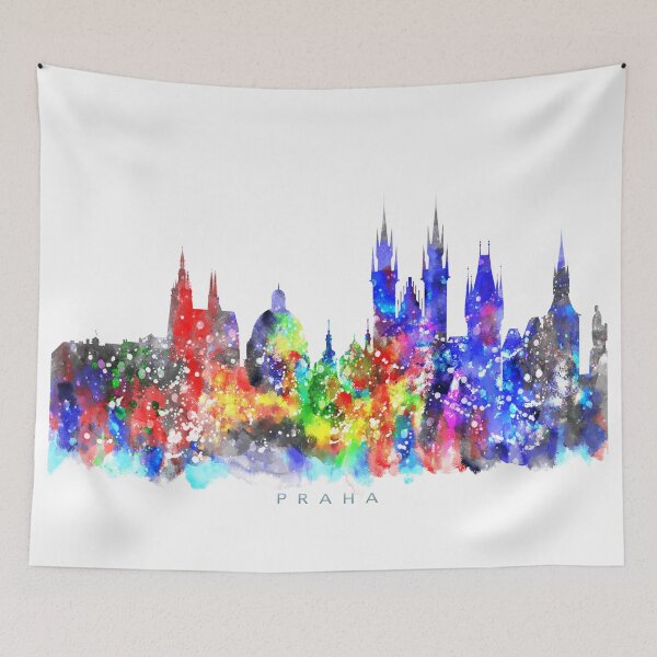 Item preview, Praha, Czech Republic Skyline Watercolor Painting designed and sold by InkistPrints.