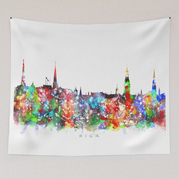 Item preview, Riga, Latvia Skyline Watercolor Painting designed and sold by InkistPrints.