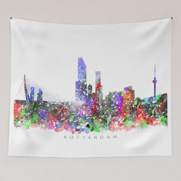 Item preview, Rotterdam, Netherlands Skyline Watercolor Painting designed and sold by InkistPrints.