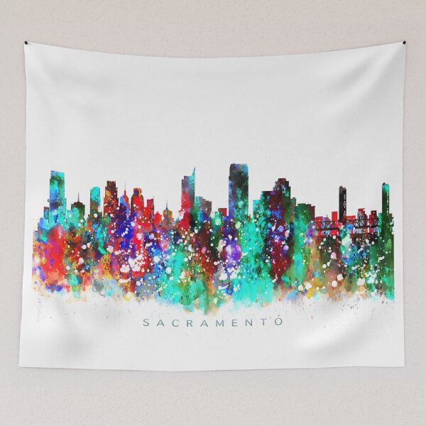 Item preview, Sacramento, California Skyline Watercolor Painting designed and sold by InkistPrints.