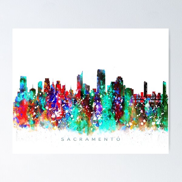 Artikelvorschau, Sacramento, California Skyline Watercolor Painting entworfen und verkauft von InkistPrints.