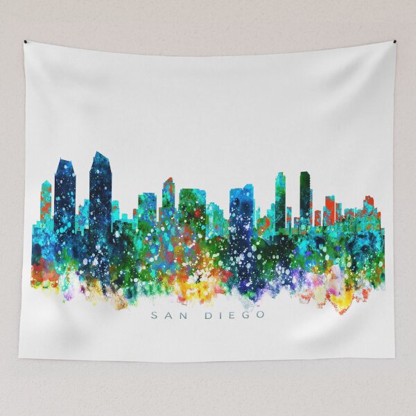Item preview, San Diego, California Skyline Watercolor Painting designed and sold by InkistPrints.