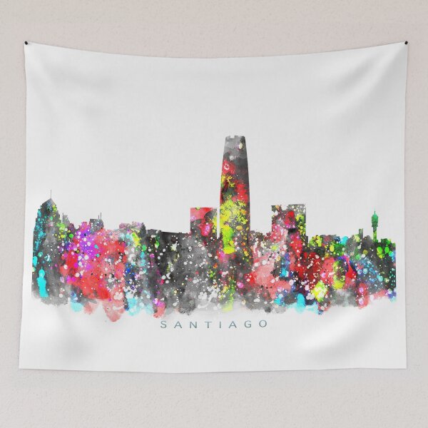 Item preview, Santiago, Chile Skyline Watercolor Painting designed and sold by InkistPrints.