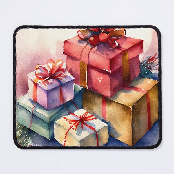 Item preview, Watercolor Pile of Christmas Gifts Presents with Festive Wrapping designed and sold by CGSGraphics.