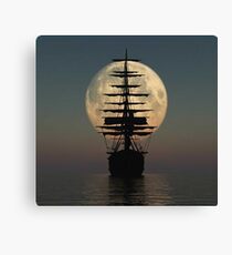 Pirate ship with full moon Canvas Print