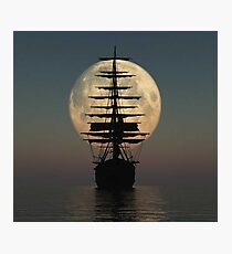 Pirate ship with full moon Photographic Print