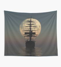 Pirate ship with full moon Wall Tapestry