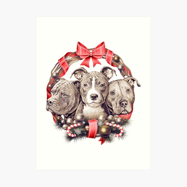 It S A Pit Bull Christmas Art Print For Sale By Beverlytazangel   Aps,504x498,small,transparent Pad,600x600,f8f8f8.u3 