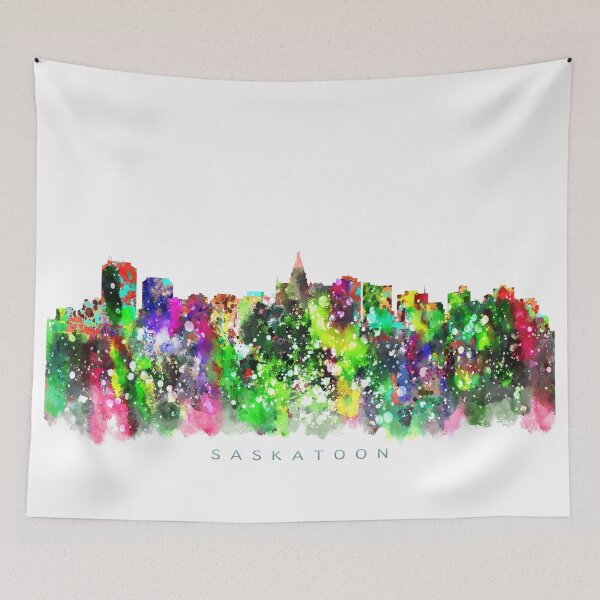 Item preview, Saskatoon, Canada Skyline Watercolor Painting designed and sold by InkistPrints.