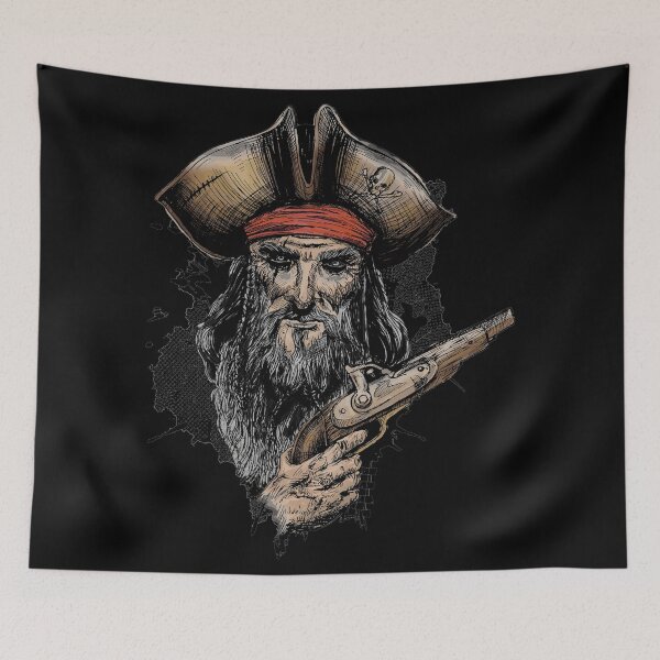 Item preview, Pirate With Pistol Gun Design Draw Street Art Retro Culture Vintage Colorful Transparant Fight designed and sold by BK-Fishing.