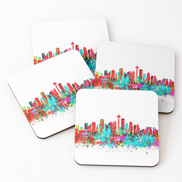 Item preview, Seattle, Washington Skyline Watercolor Painting designed and sold by InkistPrints.