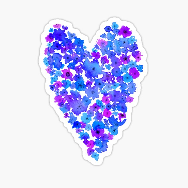 Watercolor Flowers Heart in Blue Sticker