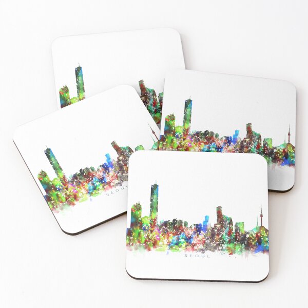 Item preview, Seoul, South Korea Skyline Watercolor Painting designed and sold by InkistPrints.