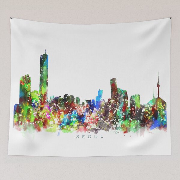 Item preview, Seoul, South Korea Skyline Watercolor Painting designed and sold by InkistPrints.