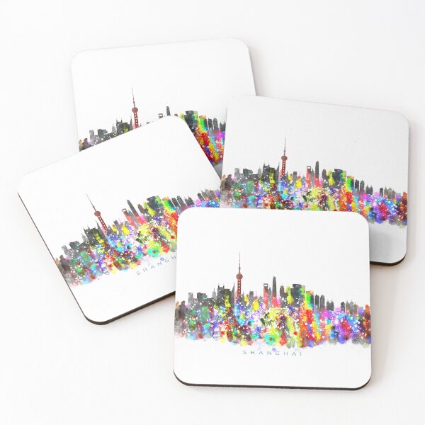Item preview, Shanghai, China Skyline Watercolor Painting designed and sold by InkistPrints.