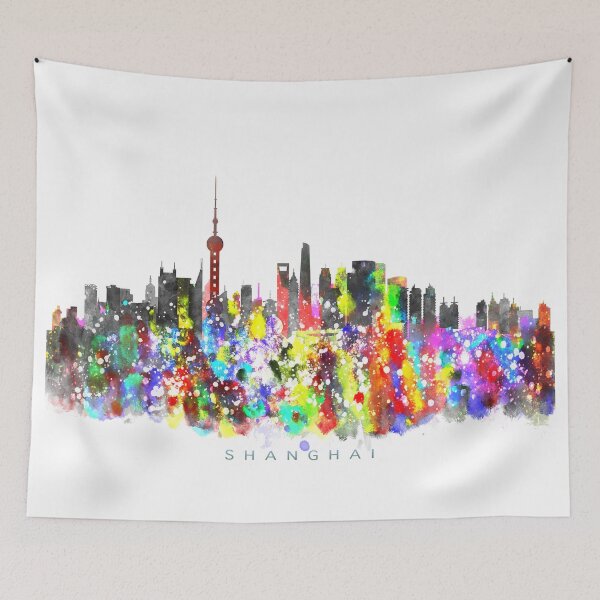 Item preview, Shanghai, China Skyline Watercolor Painting designed and sold by InkistPrints.
