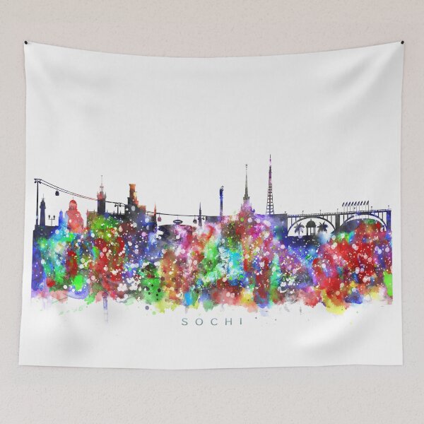 Item preview, Sochi, Russia Skyline Watercolor Painting designed and sold by InkistPrints.
