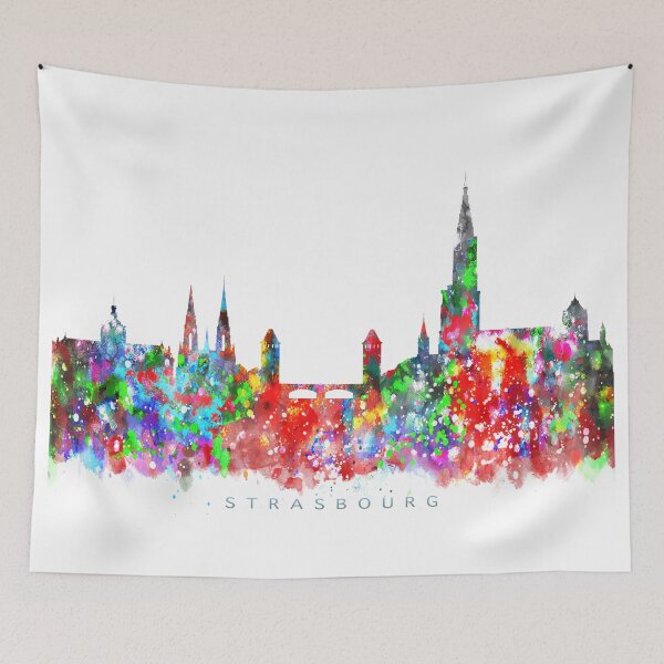 Item preview, Strasbourg, France Skyline Watercolor Painting designed and sold by InkistPrints.