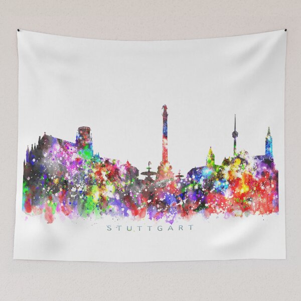 Item preview, Stuttgart, Germany Skyline Watercolor Painting designed and sold by InkistPrints.