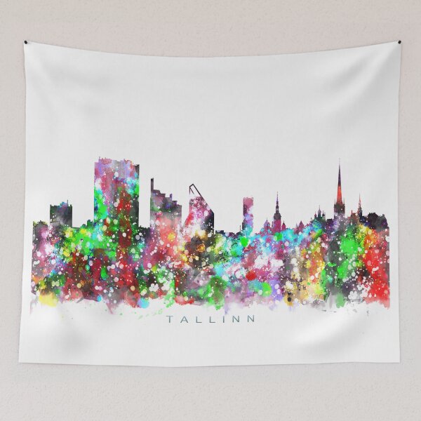 Item preview, Tallinn, Estonia Skyline Watercolor Painting designed and sold by InkistPrints.