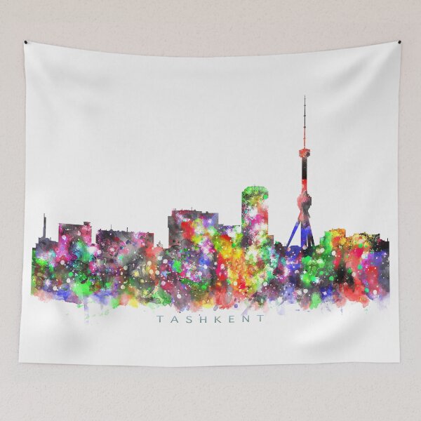 Item preview, Tashkent, Uzbekistan Skyline Watercolor Painting designed and sold by InkistPrints.