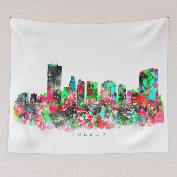 Aperçu de l'œuvre Toledo, Ohio Skyline Watercolor Painting créée et vendue par InkistPrints.