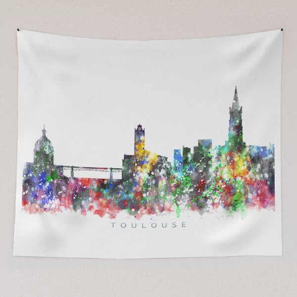 Item preview, Toulouse, France Skyline Watercolor Painting designed and sold by InkistPrints.