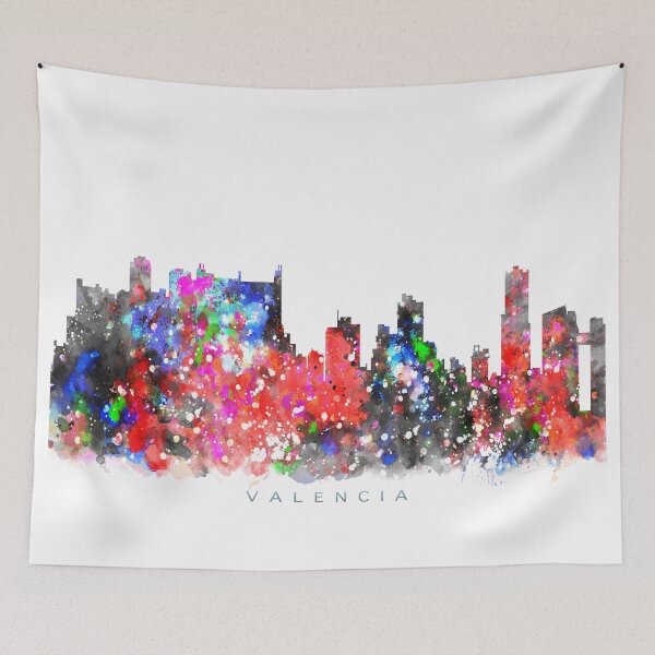 Item preview, Valencia, Spain Skyline Watercolor Painting designed and sold by InkistPrints.