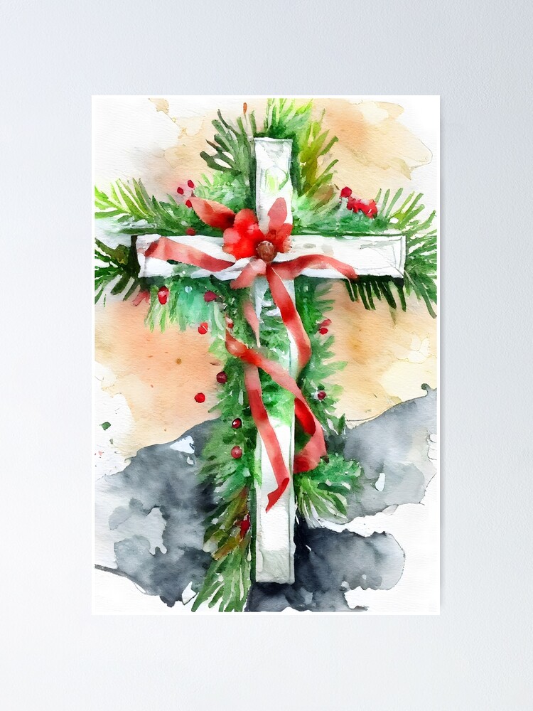 Christmas Porcelain Cross high quality Holly and flowers