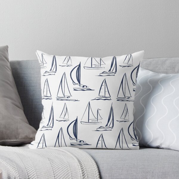 Item preview, Sailing Boats Pattern Version 4 - Dark Blue on White designed and sold by seasprayart.