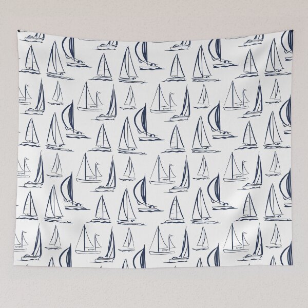 Item preview, Sailing Boats Pattern Version 4 - Dark Blue on White designed and sold by seasprayart.