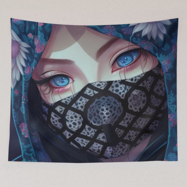 Item preview, Mysterious female anime character wearing a floral veil designed and sold by 100PercentOtaku.