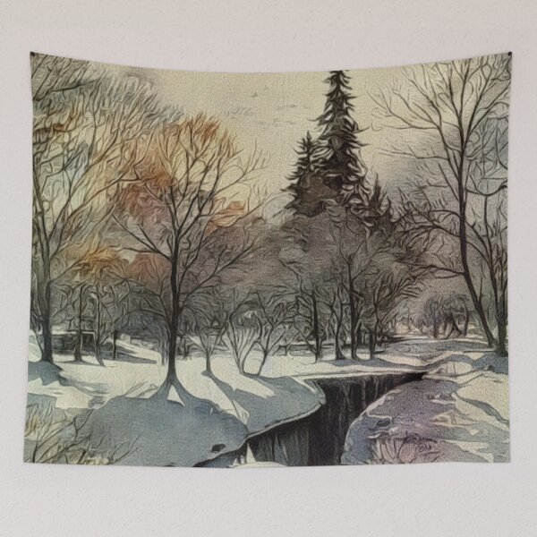 Item preview, Vintage Winter Landscape Painted designed and sold by HappyLifeCreate.