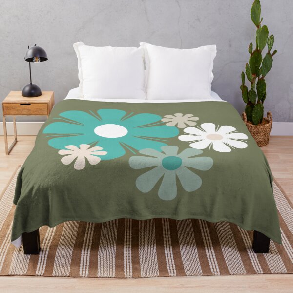 Item preview, Flower Locus Retro 1960s and 70s Floral Pattern in Vintage Olive Green and Celadon Blue designed and sold by kierkegaard.